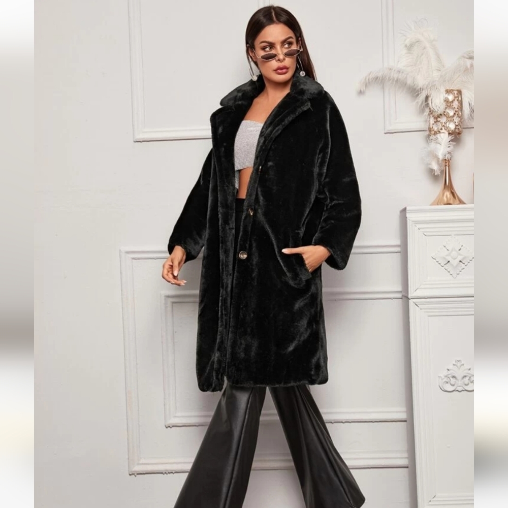 Lapel Collar Fuzzy Coat